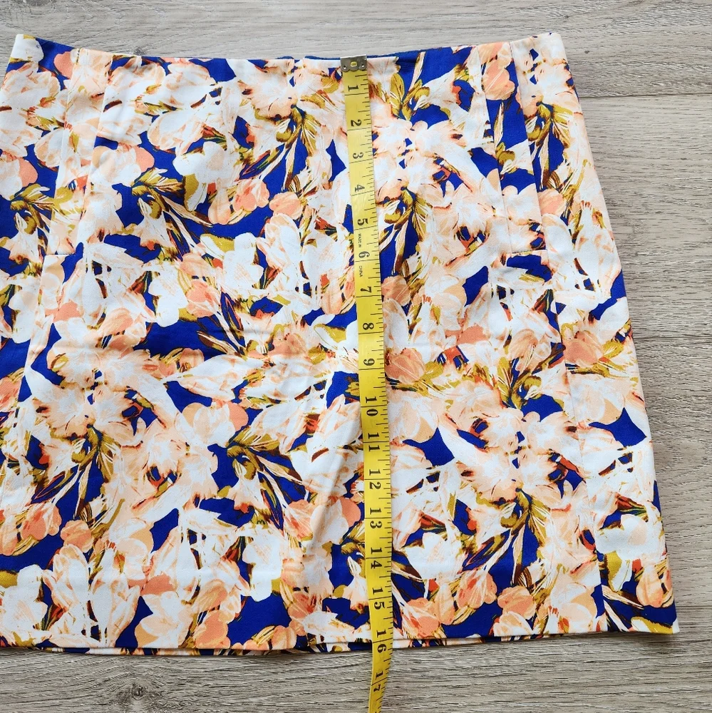J. Crew Orange Blue Floral Skirt Womens 6 Cotton Business Casual Nwt